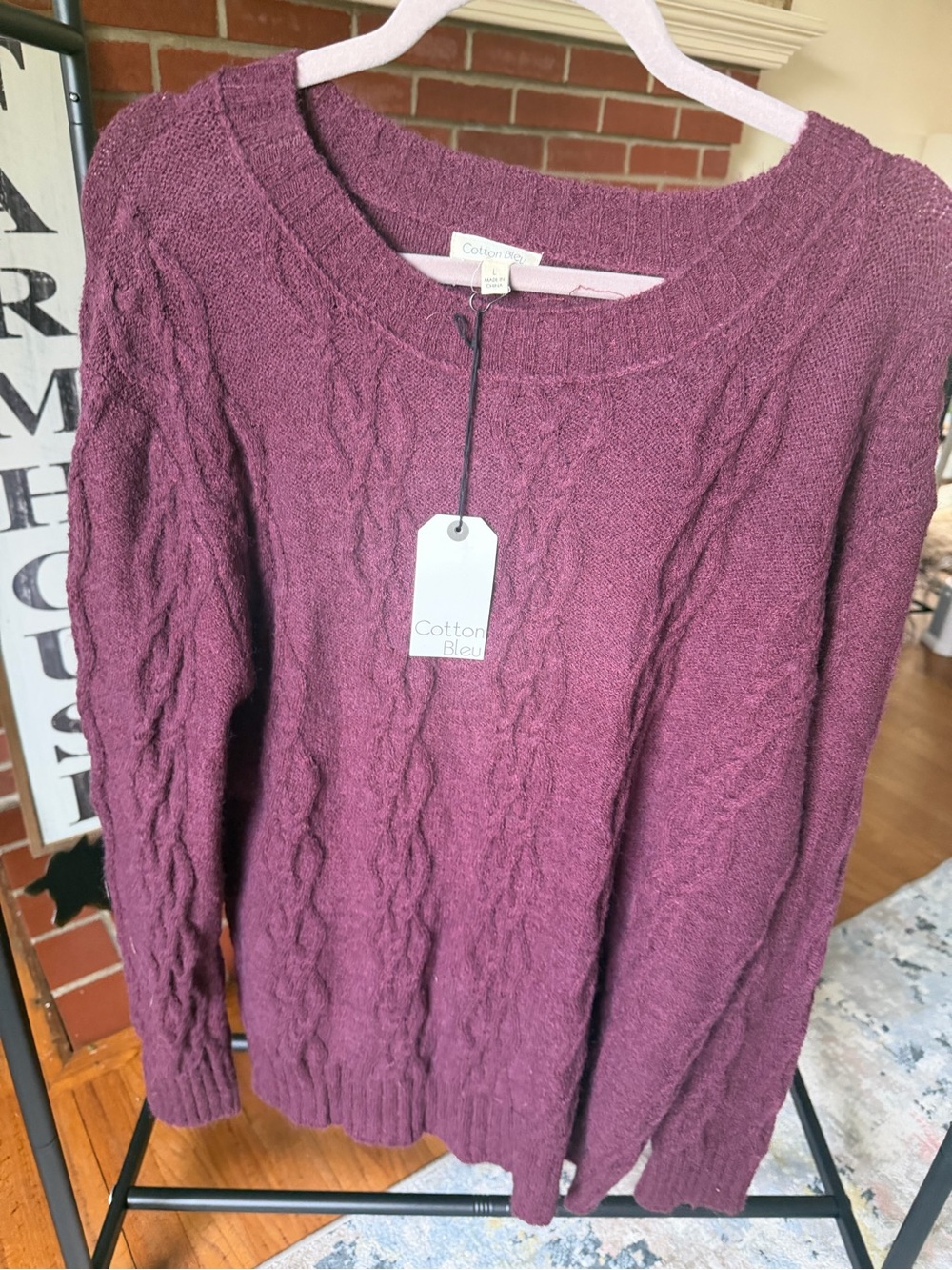 Cotton Bleu Women's Cable Crewneck Sweater - Plum